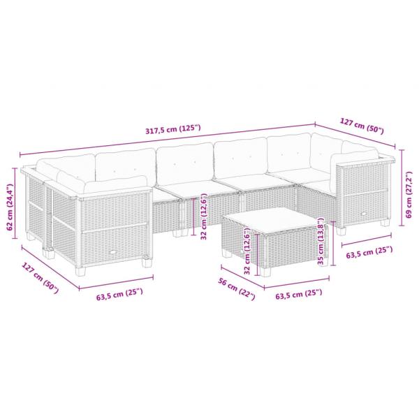 8-tlg. Garten-Sofagarnitur mit Kissen Grau Poly Rattan