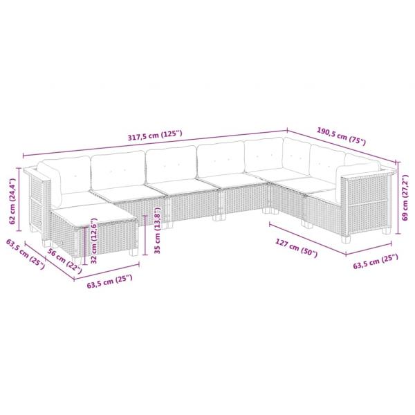 8-tlg. Garten-Sofagarnitur mit Kissen Grau Poly Rattan