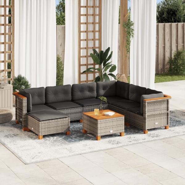 ARDEBO.de - 8-tlg. Garten-Sofagarnitur mit Kissen Grau Poly Rattan