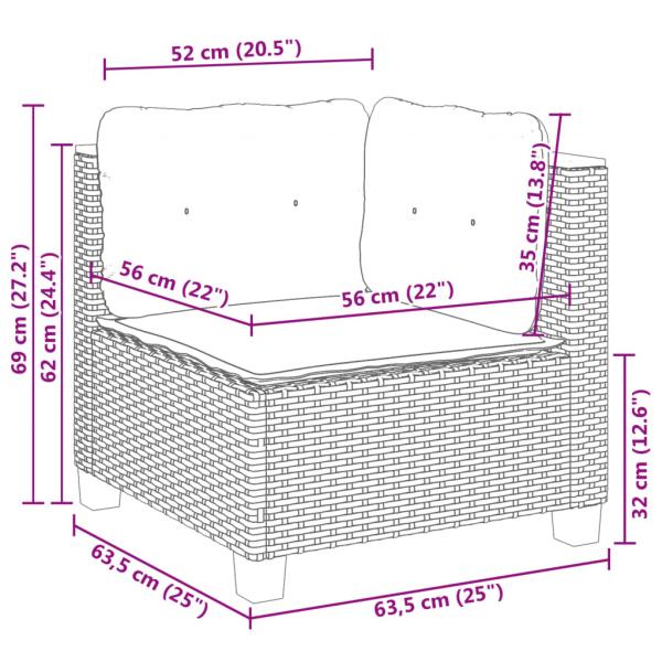 8-tlg. Garten-Sofagarnitur mit Kissen Grau Poly Rattan