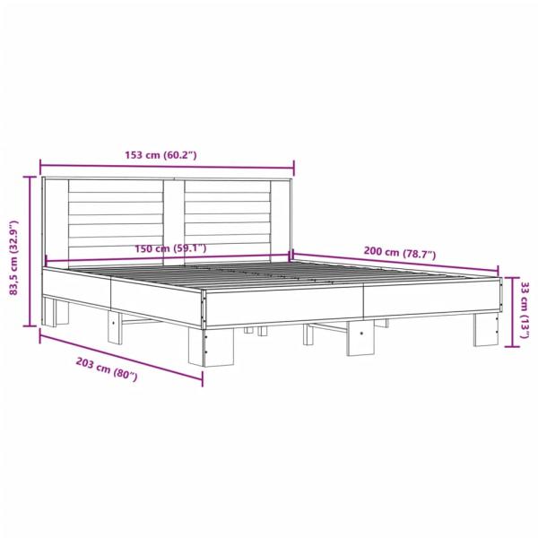 Bettgestell Sonoma-Eiche 150x200 cm Holzwerkstoff und Metall