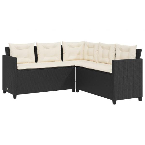 Gartensofa in L-Form mit Tisch und Kissen Schwarz Poly Rattan