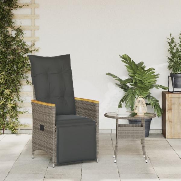 Gartensessel Verstellbar mit Kissen Grau Poly Rattan