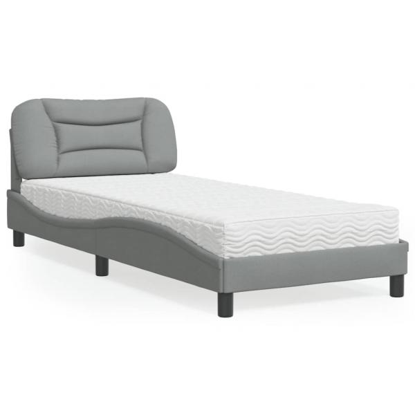 ARDEBO.de - Bett mit Matratze Hellgrau 80x200 cm Stoff