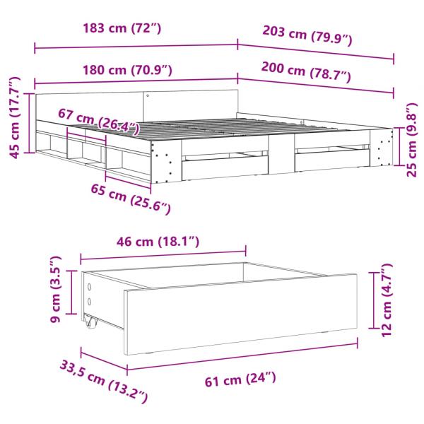 Bettgestell mit Schubladen Sonoma-Eiche 180x200cm Holzwerkstoff