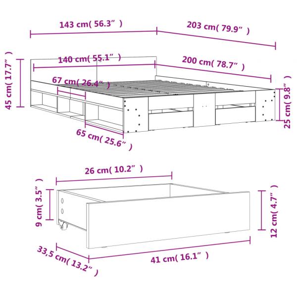 Bettgestell mit Schubladen Weiß 140x200 cm Holzwerkstoff