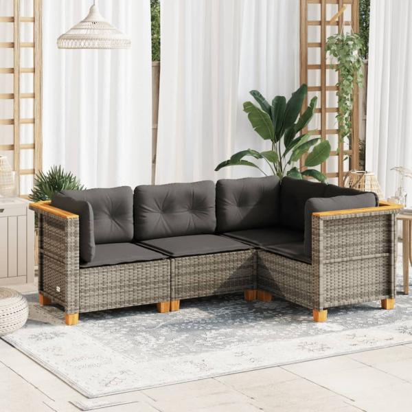 ARDEBO.de - 4-tlg. Garten-Sofagarnitur mit Kissen Grau Poly Rattan