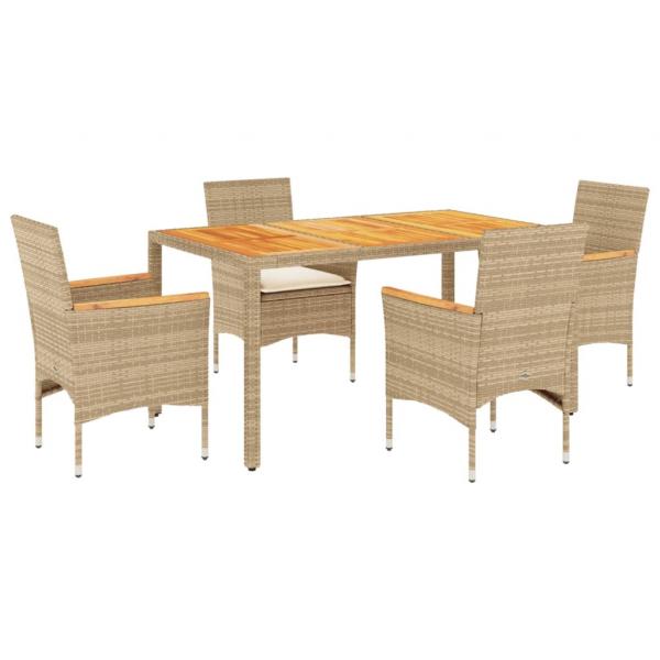 5-tlg. Garten-Essgruppe mit Kissen Beige Poly Rattan Akazie