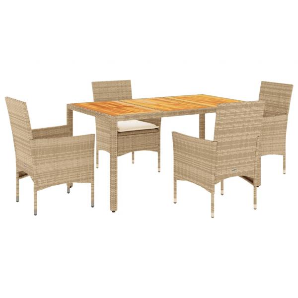 5-tlg. Garten-Essgruppe mit Kissen Beige Poly Rattan Akazie