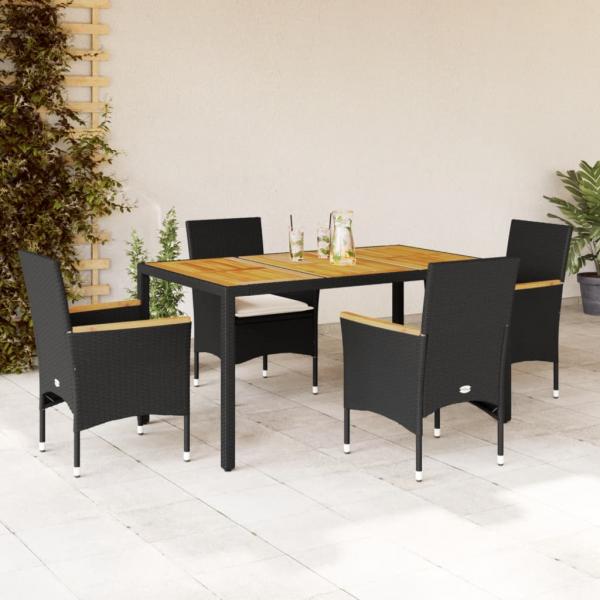 ARDEBO.de - 5-tlg. Garten-Essgruppe mit Kissen Schwarz Poly Rattan Akazie