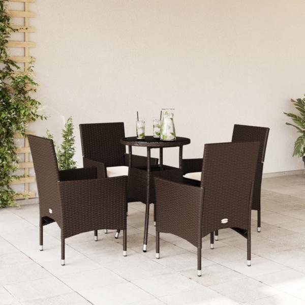 5-tlg. Garten-Essgruppe mit Kissen Braun Poly Rattan Glas