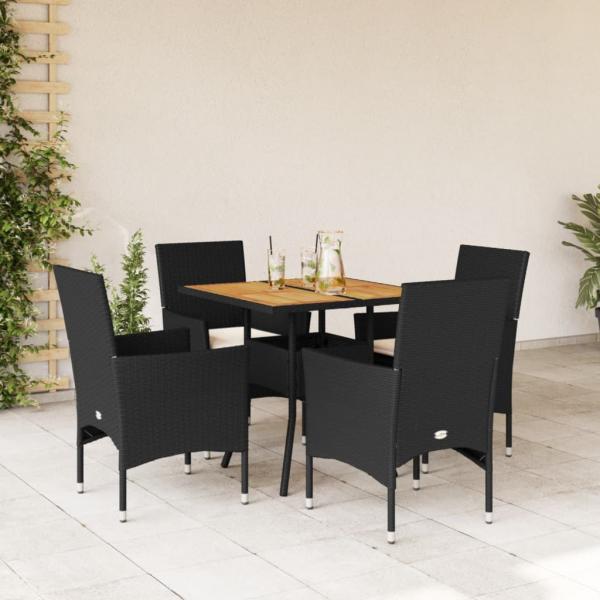 ARDEBO.de - 5-tlg. Garten-Essgruppe mit Kissen Schwarz Poly Rattan Akazie