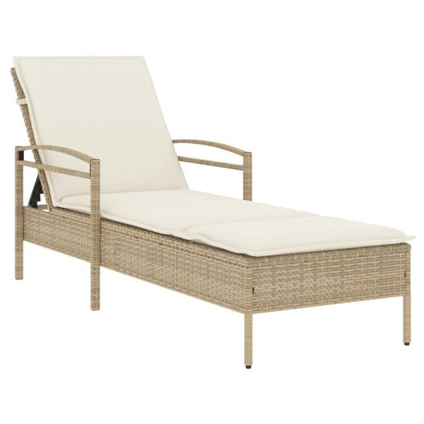 ARDEBO.de - Sonnenliege mit Auflage Beige 63x200x81 cm Poly Rattan