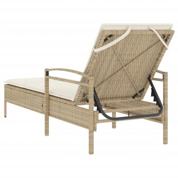 Sonnenliege mit Auflage Beige 63x200x81 cm Poly Rattan