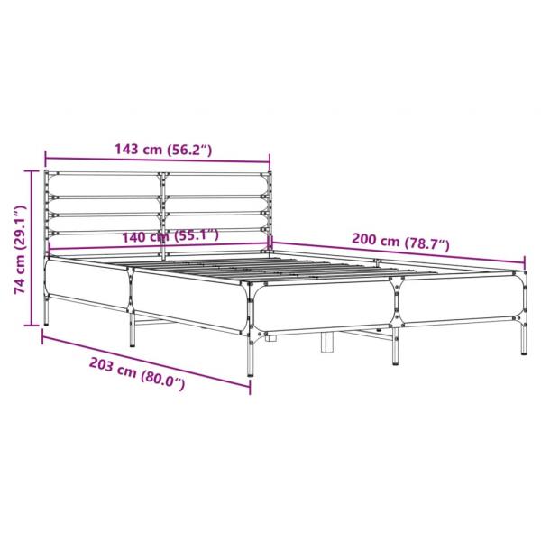 Bettgestell Sonoma-Eiche 140x200 cm Holzwerkstoff und Metall