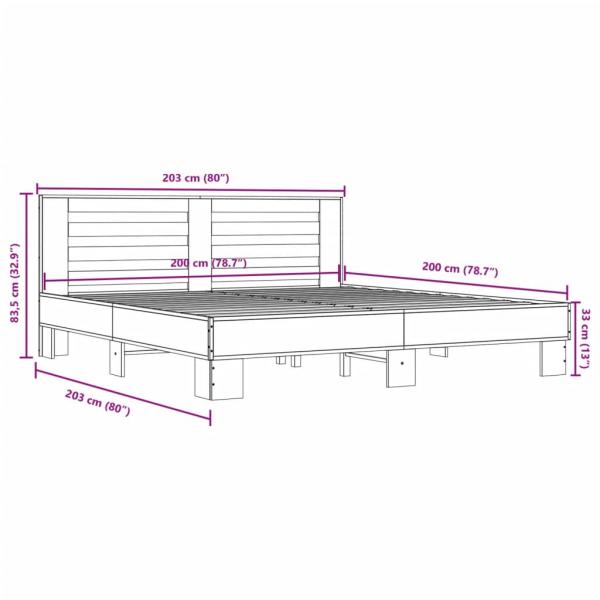 Bettgestell Sonoma-Eiche 200x200 cm Holzwerkstoff und Metall