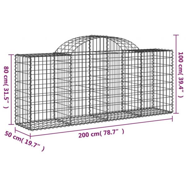 Gabionen mit Hochbogen 40 Stk. 200x50x80/100cm Verzinktes Eisen