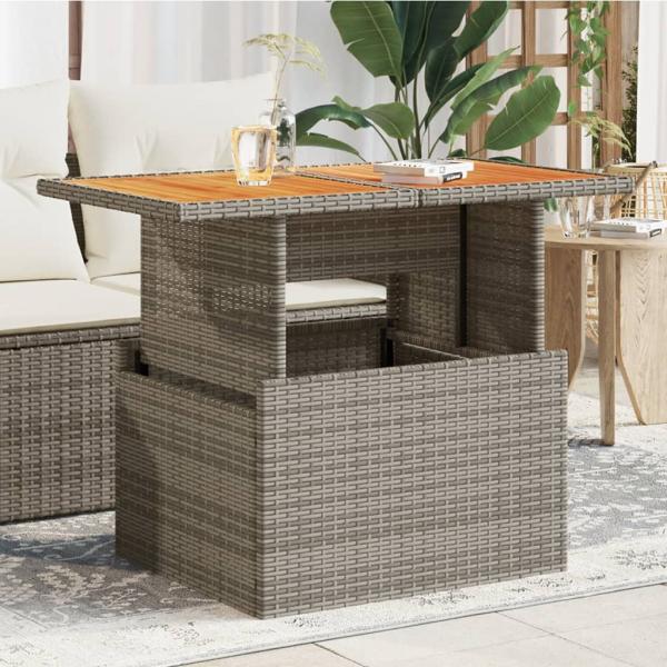 ARDEBO.de - Gartentisch Grau 100x55x73 cm Poly Rattan und Akazienholz