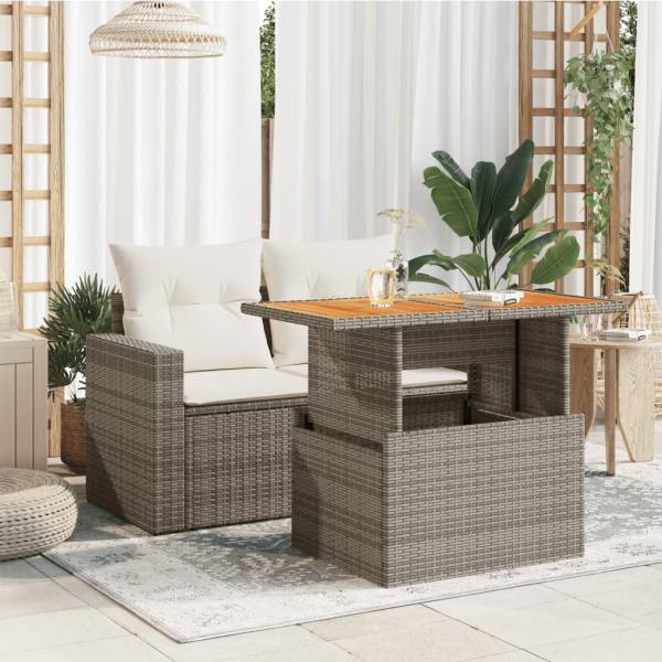 Gartentisch Grau 100x55x73 cm Poly Rattan und Akazienholz