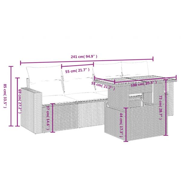 5-tlg. Garten-Sofagarnitur mit Kissen Grau Poly Rattan