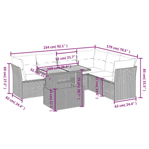 7-tlg. Garten-Sofagarnitur mit Kissen Grau Poly Rattan