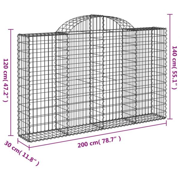 Gabionen mit Hochbogen 12Stk. 200x30x120/140cm Verzinktes Eisen