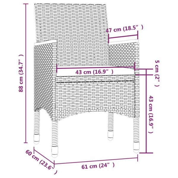 3-tlg. Garten-Essgruppe mit Auflagen Poly Rattan Schwarz & Grau