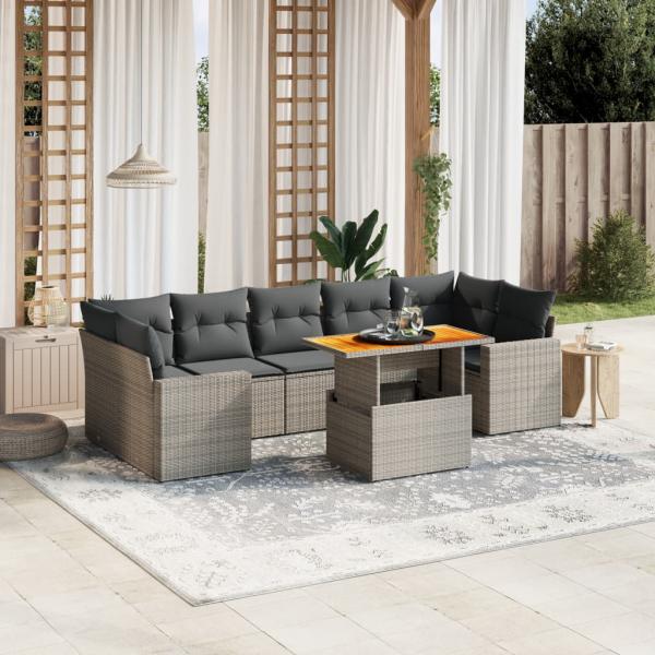 ARDEBO.de - 8-tlg. Garten-Sofagarnitur mit Kissen Grau Poly Rattan