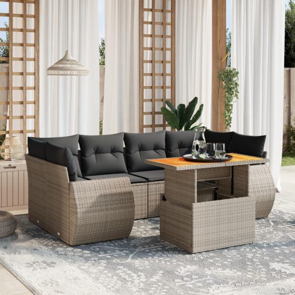 ARDEBO.de - 7-tlg. Garten-Sofagarnitur mit Kissen Grau Poly Rattan