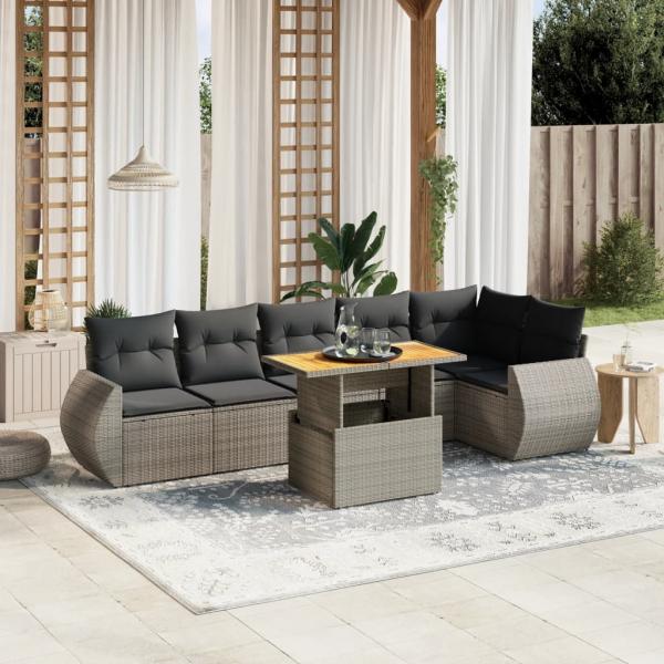 ARDEBO.de - 7-tlg. Garten-Sofagarnitur mit Kissen Grau Poly Rattan