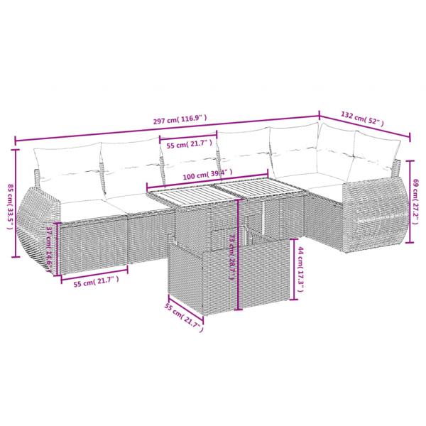 7-tlg. Garten-Sofagarnitur mit Kissen Grau Poly Rattan