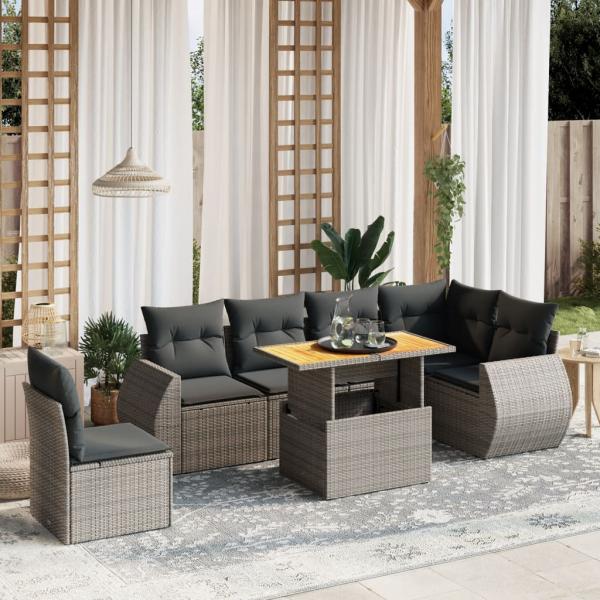 ARDEBO.de - 7-tlg. Garten-Sofagarnitur mit Kissen Grau Poly Rattan