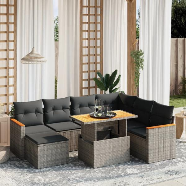 ARDEBO.de - 8-tlg. Garten-Sofagarnitur mit Kissen Grau Poly Rattan