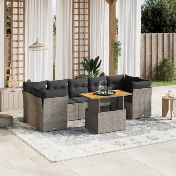 ARDEBO.de - 8-tlg. Garten-Sofagarnitur mit Kissen Grau Poly Rattan