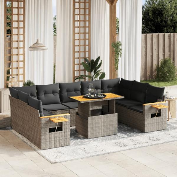 ARDEBO.de - 10-tlg. Garten-Sofagarnitur mit Kissen Grau Poly Rattan