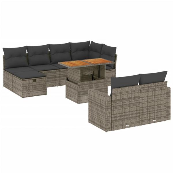 11-tlg. Garten-Sofagarnitur mit Kissen Grau Poly Rattan