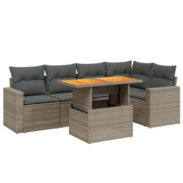 6-tlg. Garten-Sofagarnitur mit Kissen Grau Poly Rattan