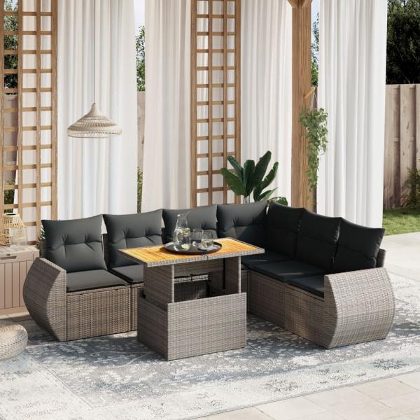 ARDEBO.de - 7-tlg. Garten-Sofagarnitur mit Kissen Grau Poly Rattan