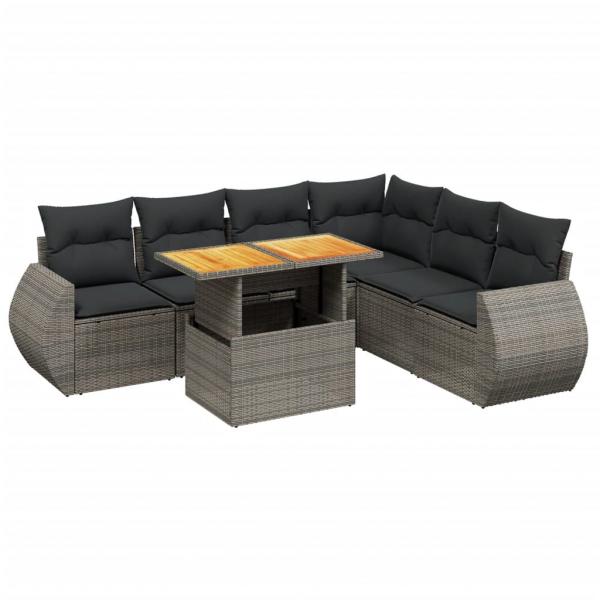 7-tlg. Garten-Sofagarnitur mit Kissen Grau Poly Rattan