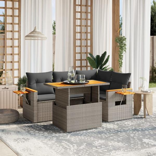 ARDEBO.de - 5-tlg. Garten-Sofagarnitur mit Kissen Grau Poly Rattan