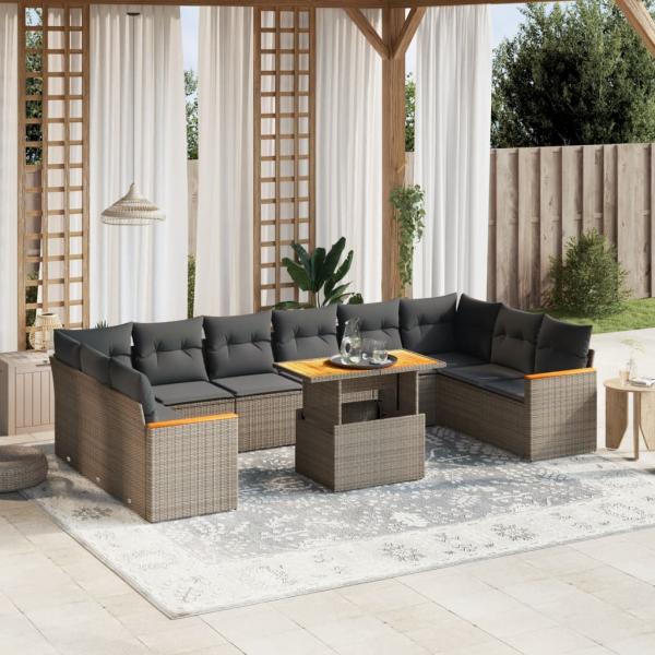 ARDEBO.de - 11-tlg. Garten-Sofagarnitur mit Kissen Grau Poly Rattan