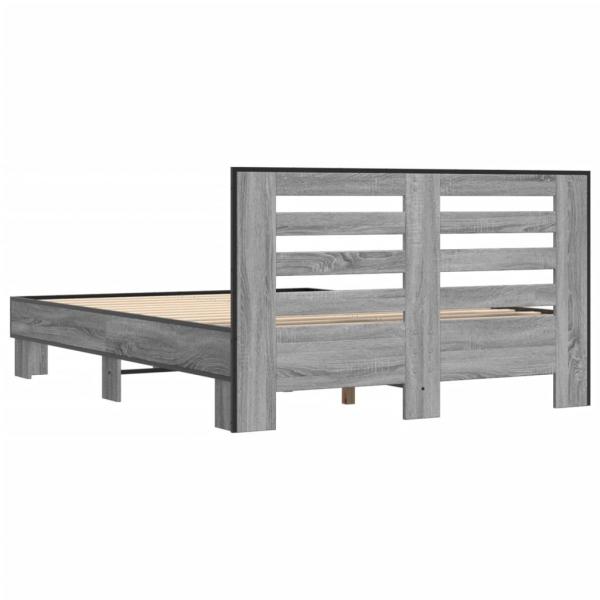 Bettgestell Grau Sonoma 135x190 cm Holzwerkstoff und Metall