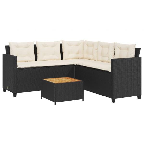 ARDEBO.de - Gartensofa in L-Form mit Tisch und Kissen Schwarz Poly Rattan