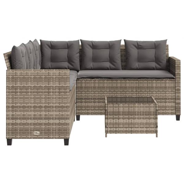 Gartensofa in L-Form mit Tisch und Kissen Grau Poly Rattan