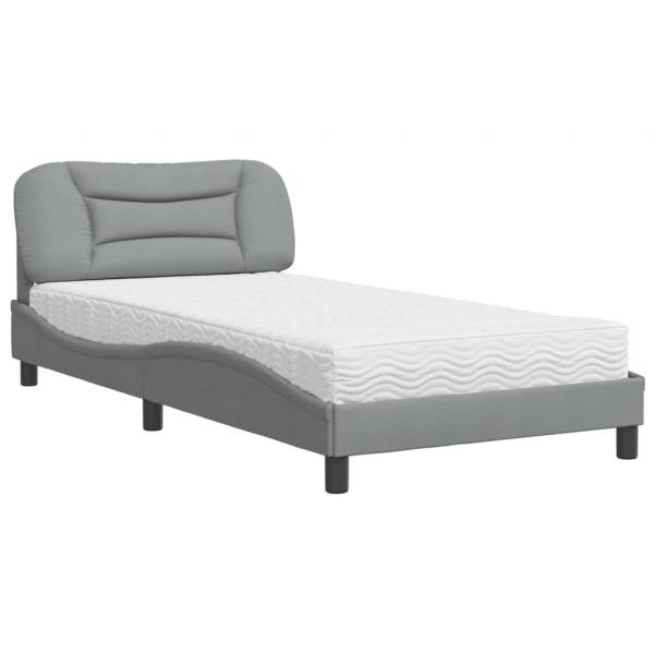 ARDEBO.de - Bett mit Matratze Hellgrau 100x200 cm Stoff