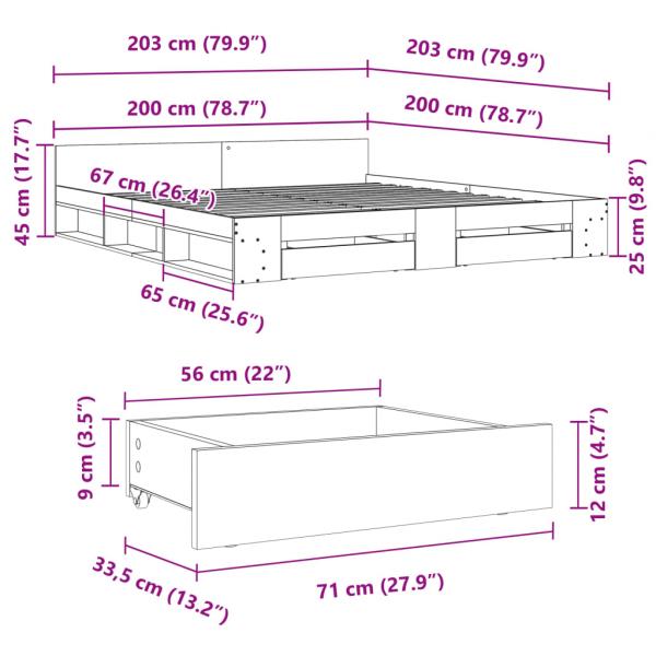 Bettgestell mit Schubladen Räuchereiche 200x200cm Holzwerkstoff