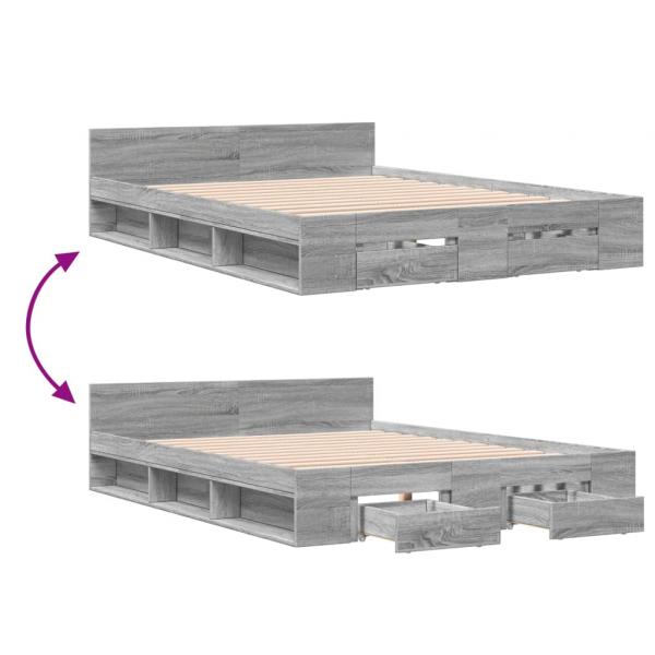 Bettgestell mit Schubladen Grau Sonoma 160x200 cm Holzwerkstoff