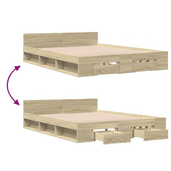 Bettgestell mit Schubladen Sonoma-Eiche 140x190cm Holzwerkstoff