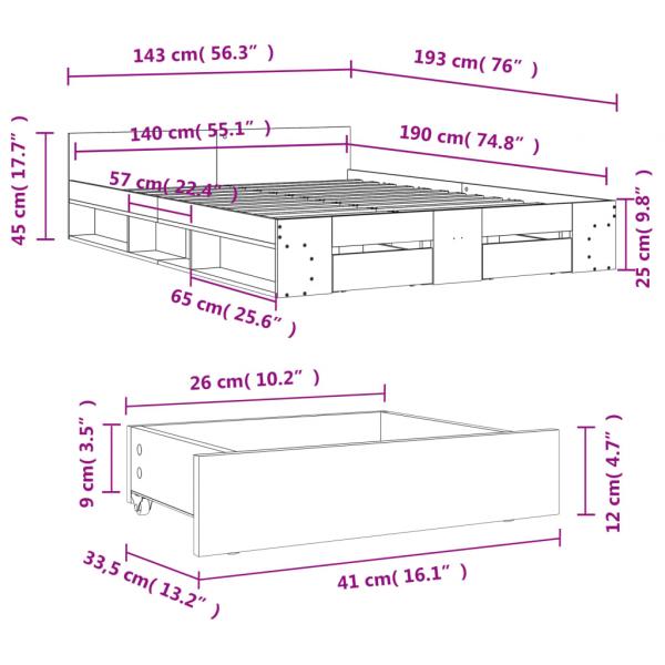 Bettgestell mit Schubladen Sonoma-Eiche 140x190cm Holzwerkstoff