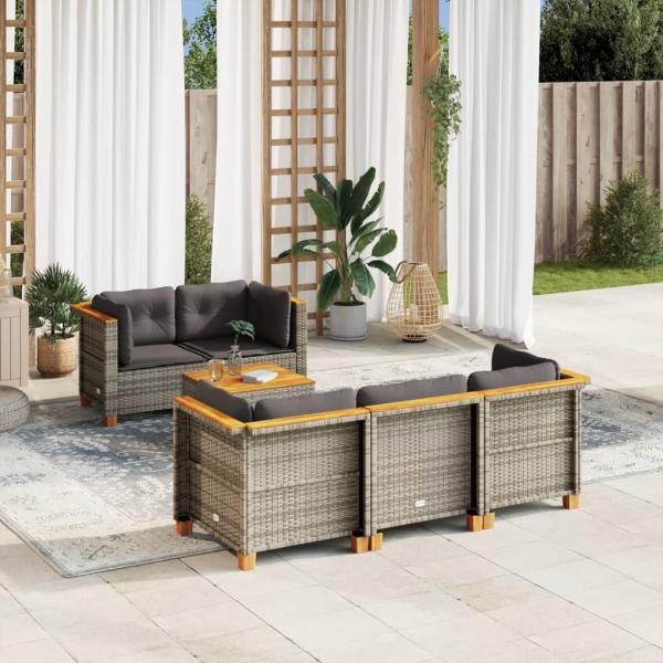 ARDEBO.de - 6-tlg. Garten-Sofagarnitur mit Kissen Grau Poly Rattan